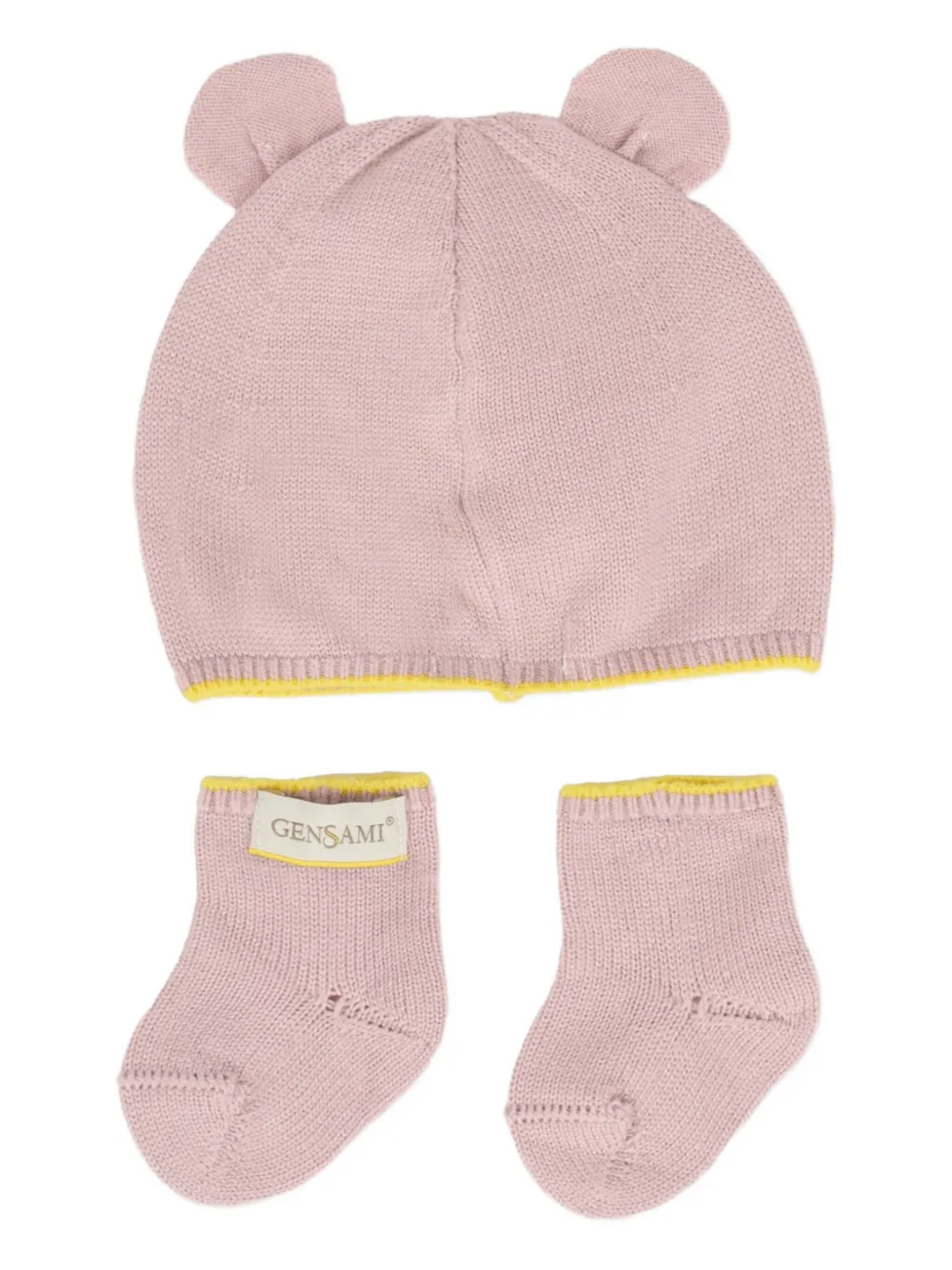 Gensami Bear-ear Wool Hat Sock Set In Pink