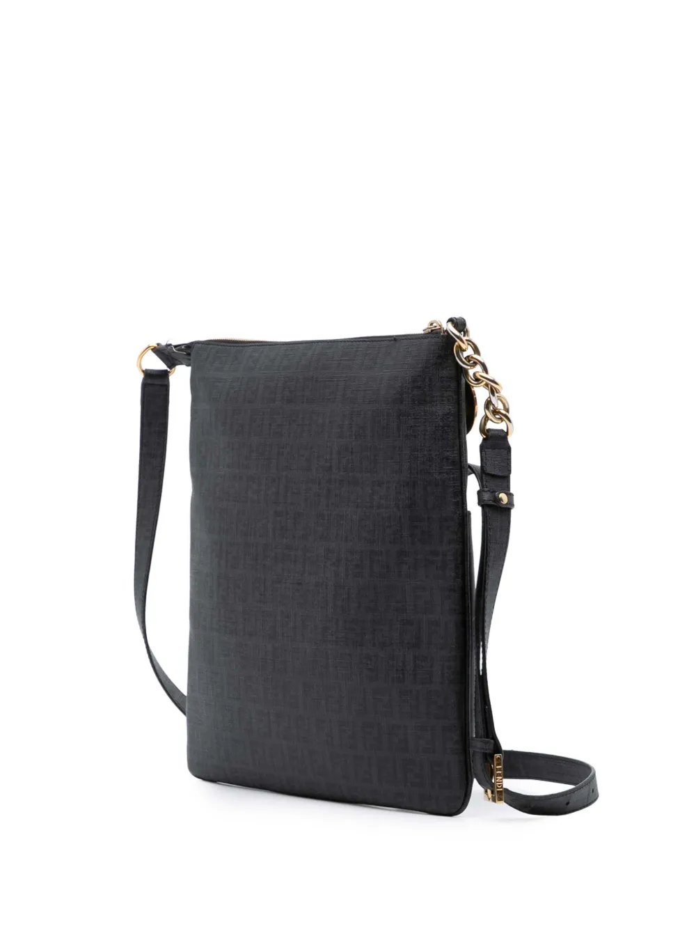 Pre-owned Fendi 2000-2010 Zucchino Coated Canvas Charm Zip Crossbody Bag In Black