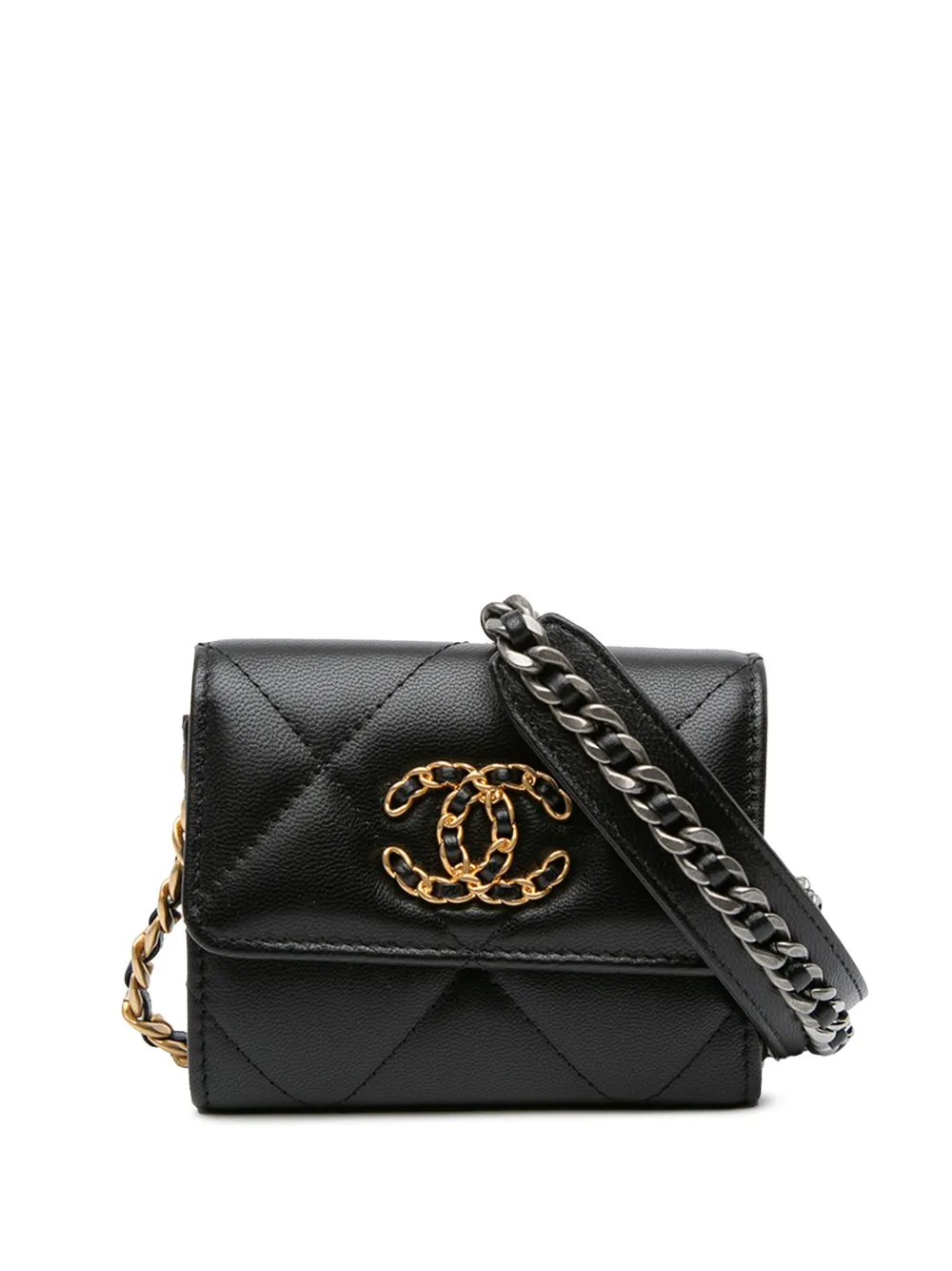 CHANEL Pre-Owned 2020 Lambskin 19 Flap Coin Purse With Chain crossbody bag | Black | Image 1