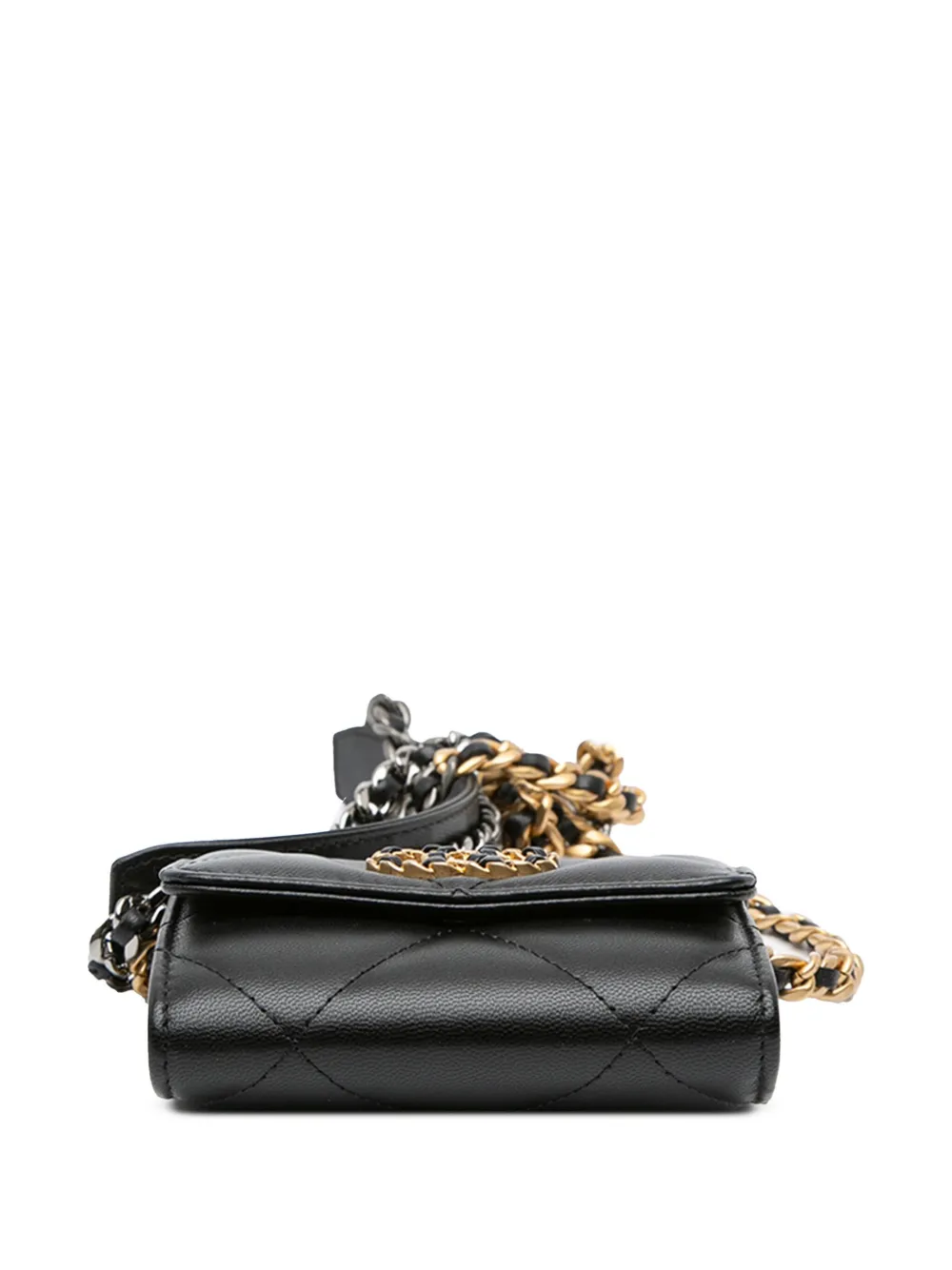 Pre-owned Chanel 2020 Lambskin 19 Flap Coin Purse With Chain Crossbody Bag In Black