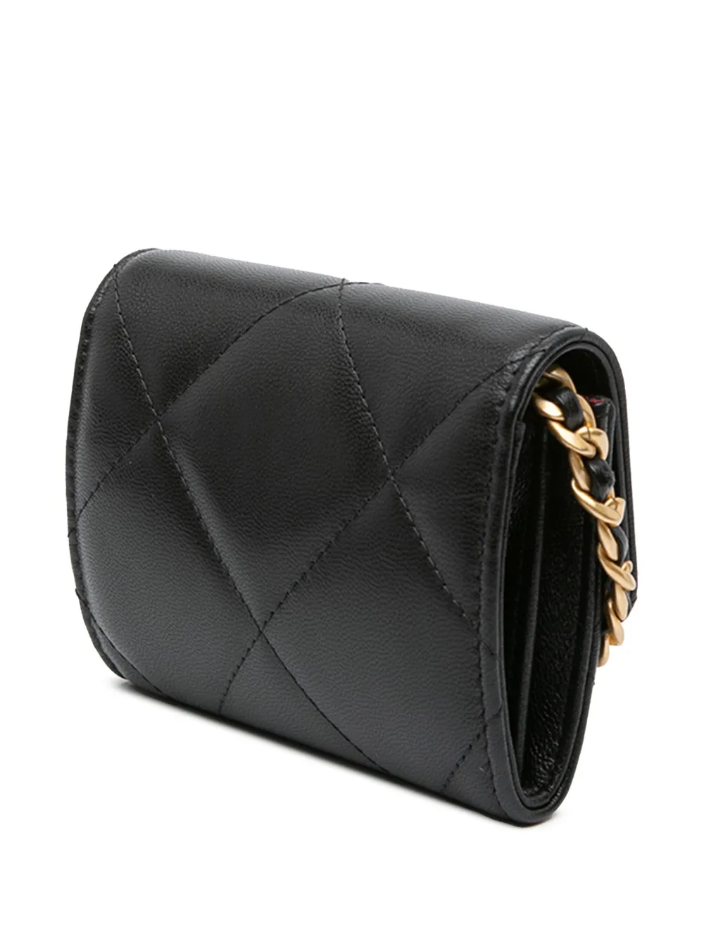 Pre-owned Chanel 2020 Lambskin 19 Flap Coin Purse With Chain Crossbody Bag In Black