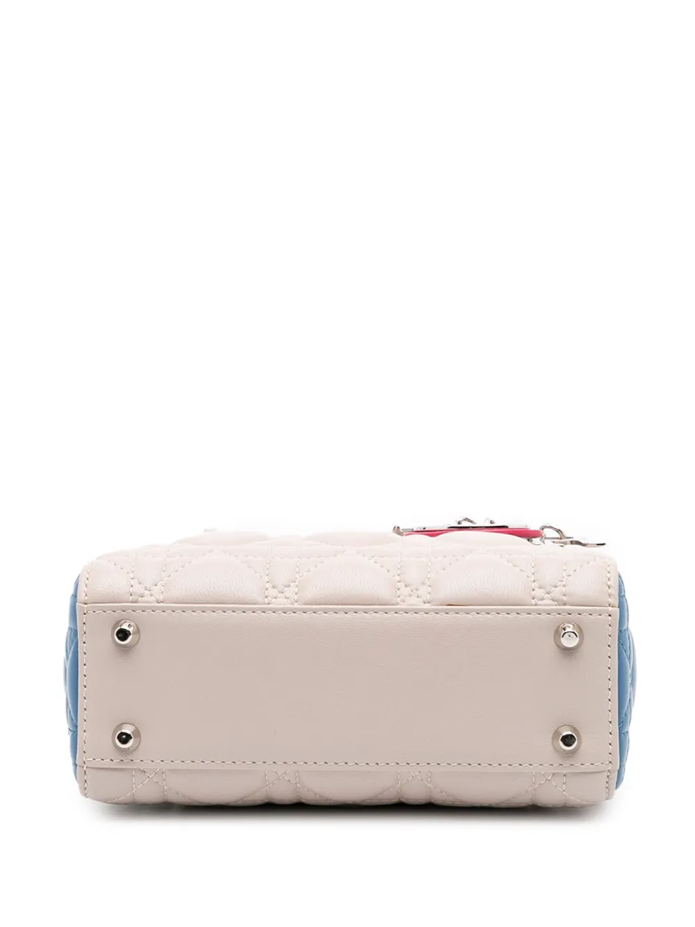 Pre-owned Dior 2014 Mini Tricolor Lambskin Cannage Lady  Satchel In White