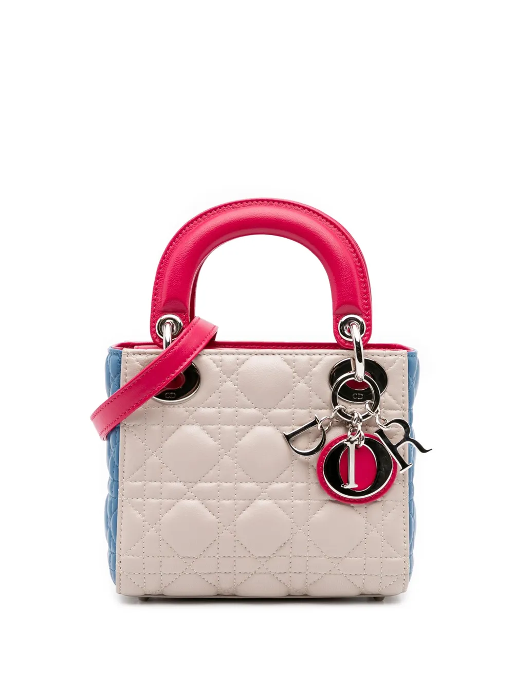 Christian Dior Pre-Owned 2014 ミニ トリコロール ラムスキン カナージュ レディ ディオール サッチェルバッグ Christian Dior Pre-Owned 2014 ミニ トリコロール ラムスキン カナージュ レディ ディオール サッチェルバッグ