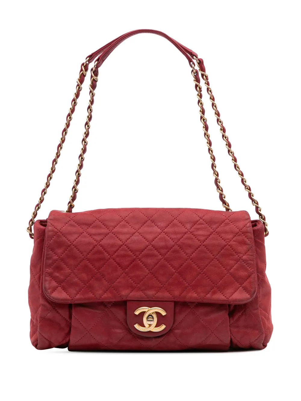 CHANEL Pre-Owned 2012-2013 ラージ エイジドカーフ シック マトラッセ フラップ ショルダーバッグ - レッド CHANEL Pre-Owned 2012-2013 ラージ エイジドカーフ シック マトラッセ フラップ ショルダーバッグ - レッド