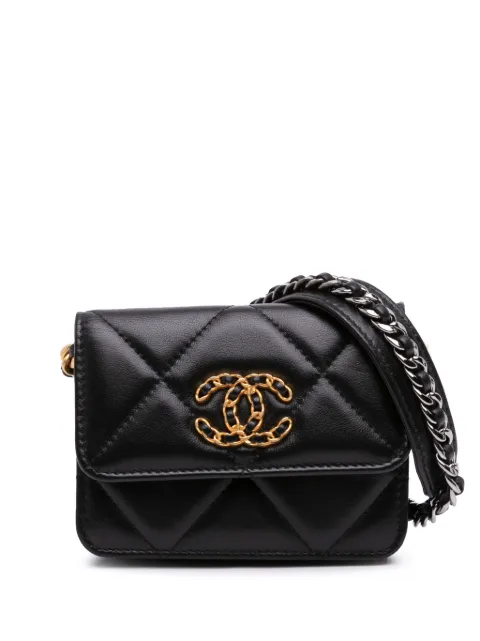 CHANEL Pre-Owned 2021 Lambskin 19 Flap Coin Purse With Chain crossbody bag