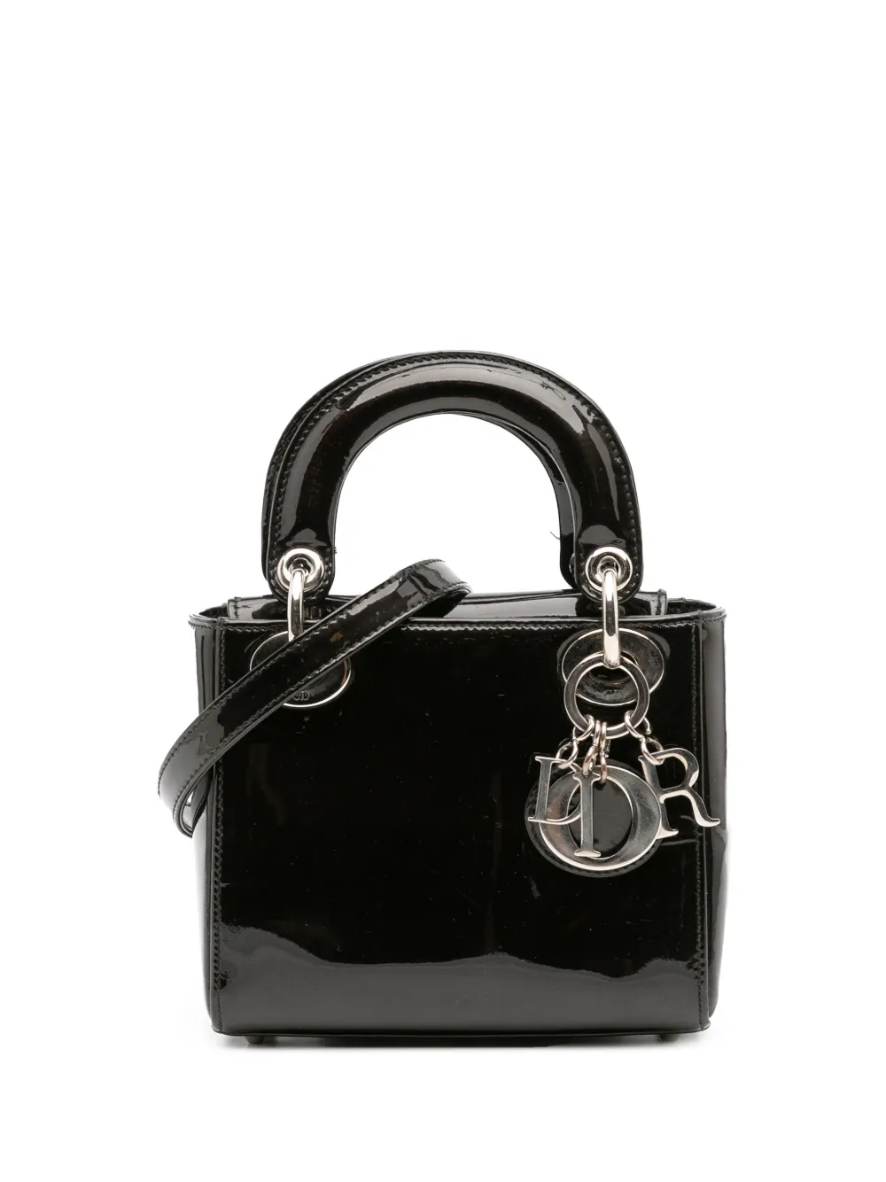 Christian Dior Pre-Owned 2015 ミニ パテント レディディオール サッチェルバッグ - ブラック Christian Dior Pre-Owned 2015 ミニ パテント レディディオール サッチェルバッグ - ブラック