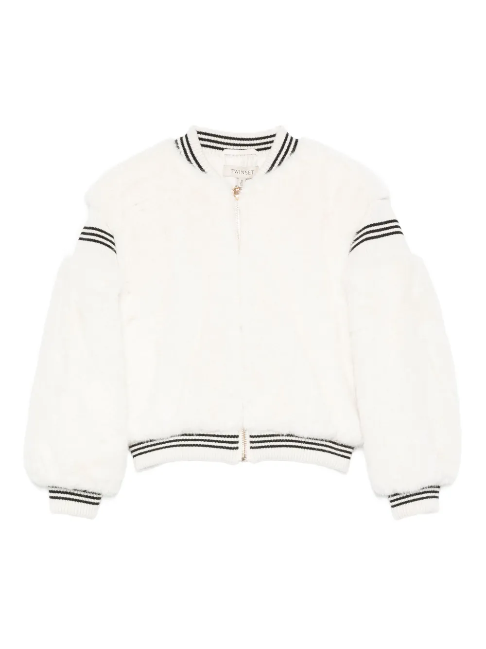 TWINSET Kids puff-sleeve striped-cuff coat | White | Image 1