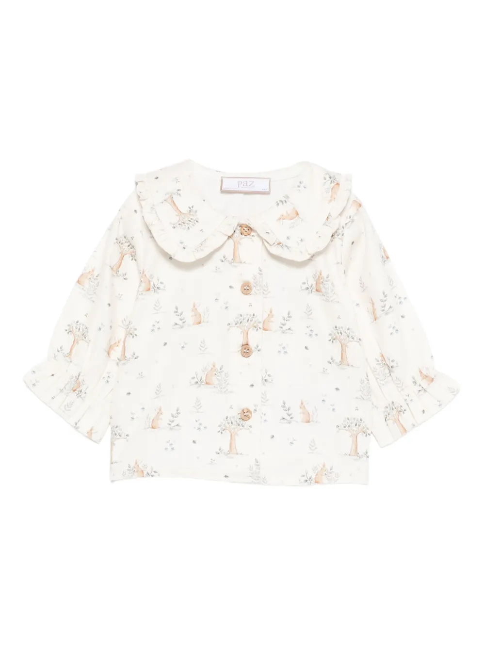 Paz Rodriguez Babies' Rabbit-print Ruffled Blouse In Neutral