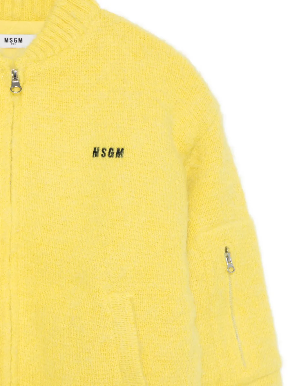 Msgm Logo-embroidered Zip-up Jacket In Yellow