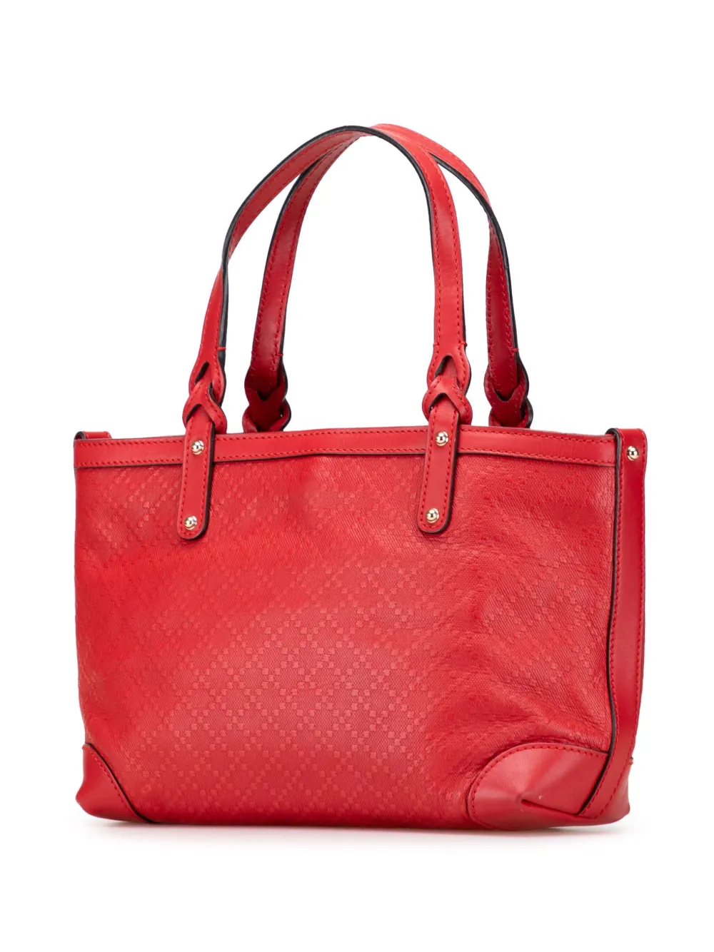 Pre-owned Gucci 2016-2025 Small Diamante Leather Craft Tote Bag In Red