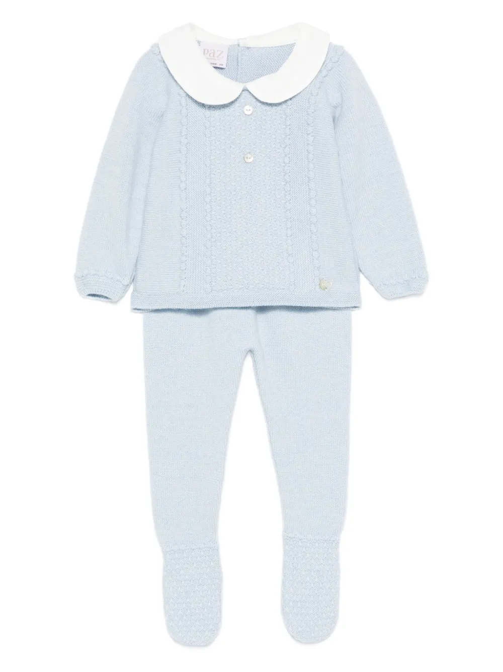 Paz Rodriguez cable-knit Peter Pan collar babygrow | Blue | Image 1