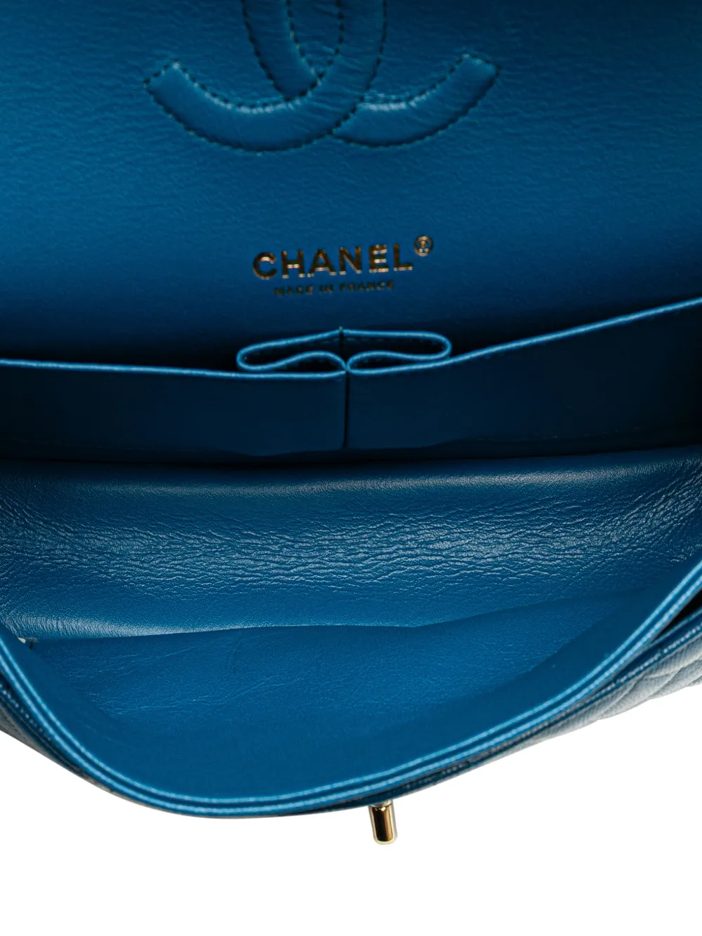 Pre-owned Chanel 2020 Medium Classic Caviar Double Flap Shoulder Bag In Blue