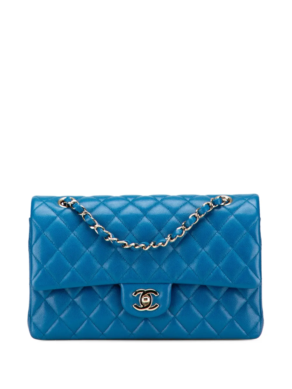 CHANEL Pre-Owned 2020 ミディアム クラシック キャビア ダブルフラップ ショルダーバッグ - ブルー CHANEL Pre-Owned 2020 ミディアム クラシック キャビア ダブルフラップ ショルダーバッグ - ブルー