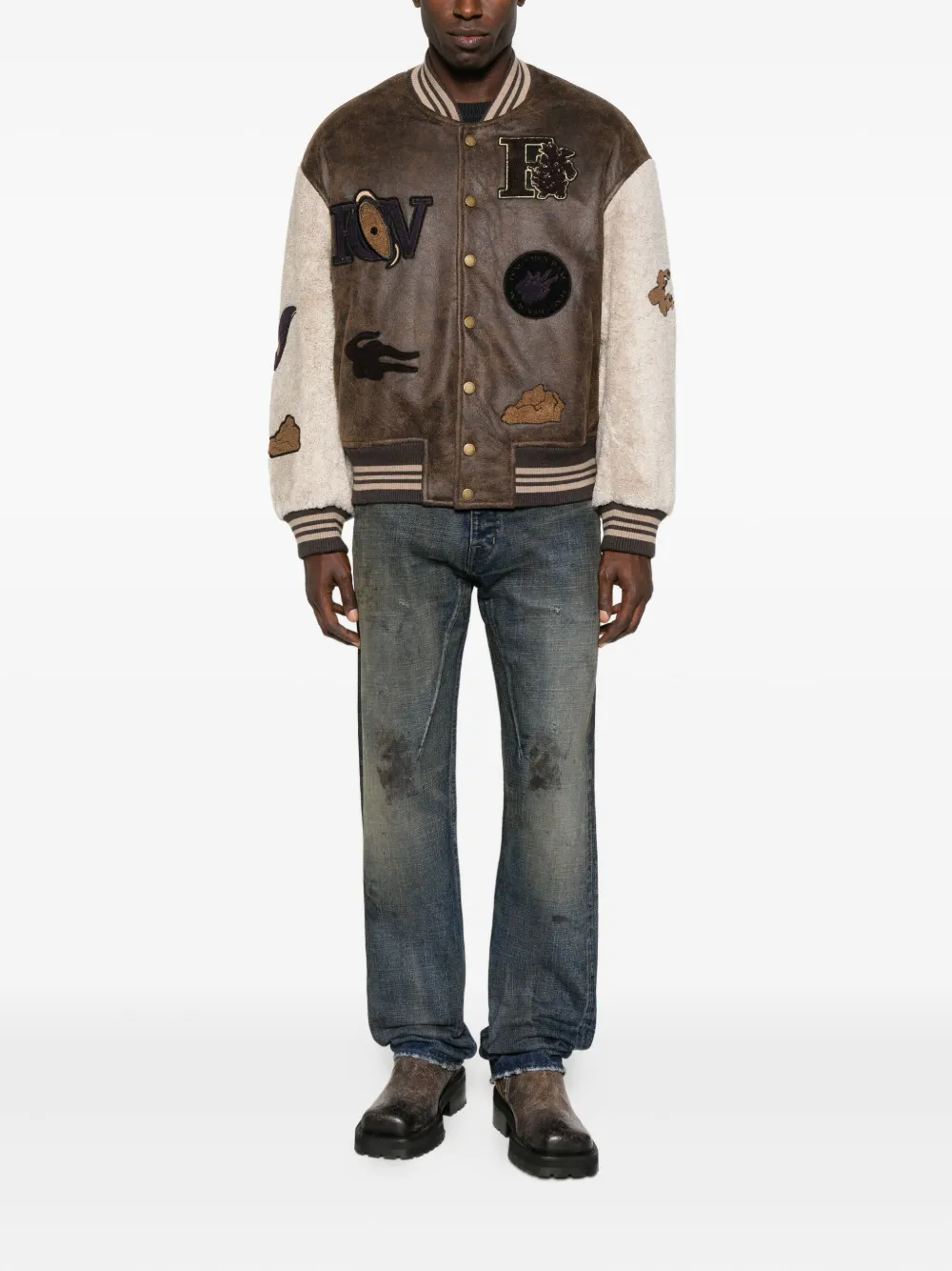 Feng Chen Wang Embroidered-patch Bomber Jacket In Brown