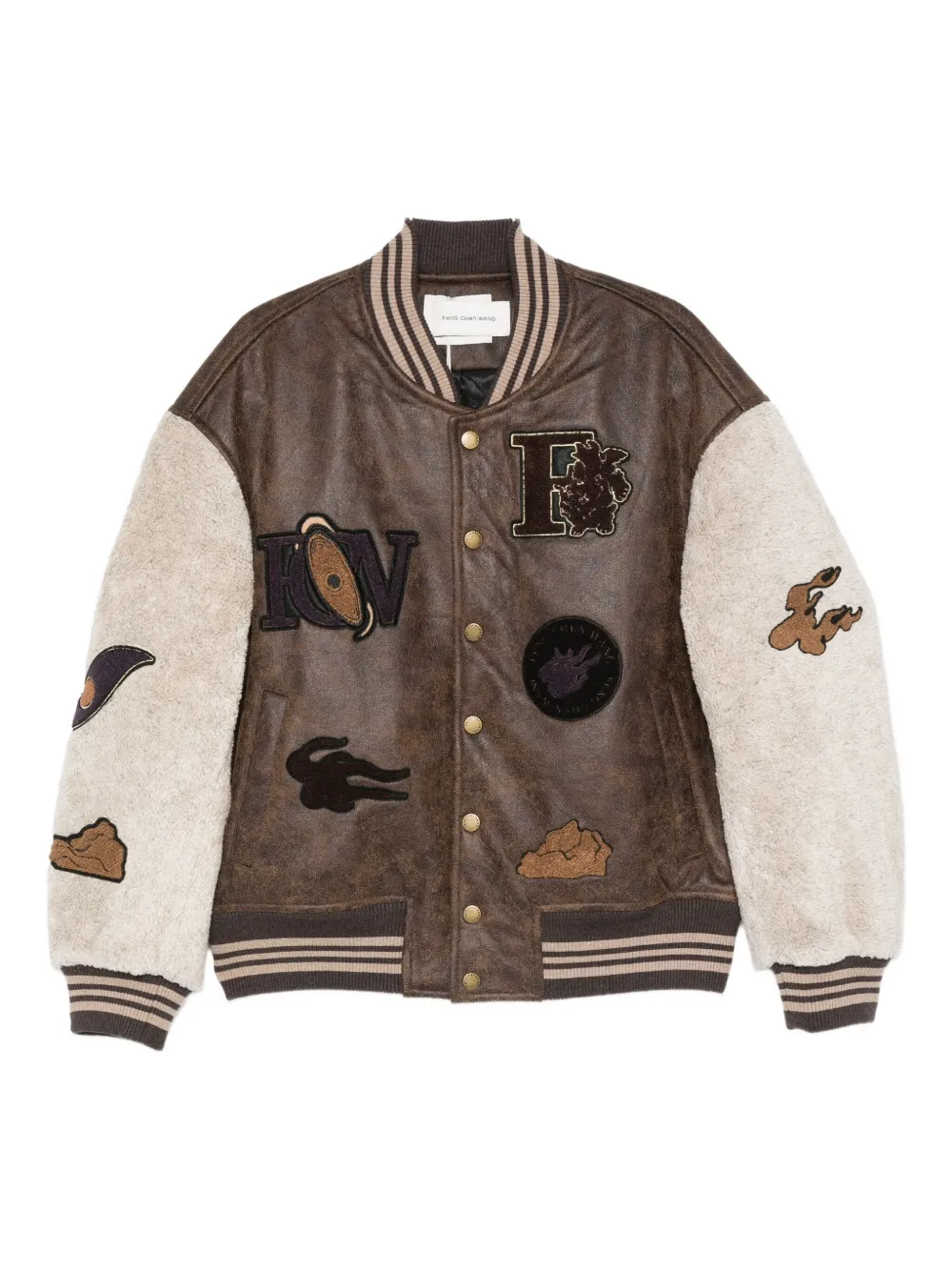 Feng Chen Wang Embroidered-patch Bomber Jacket In Brown