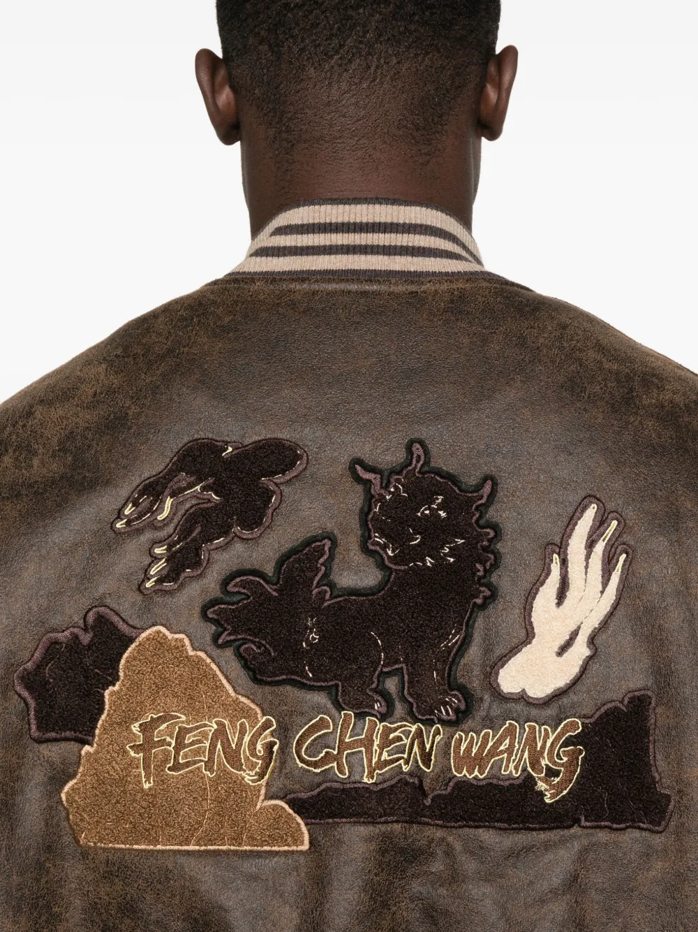 Feng Chen Wang Embroidered-patch Bomber Jacket In Brown
