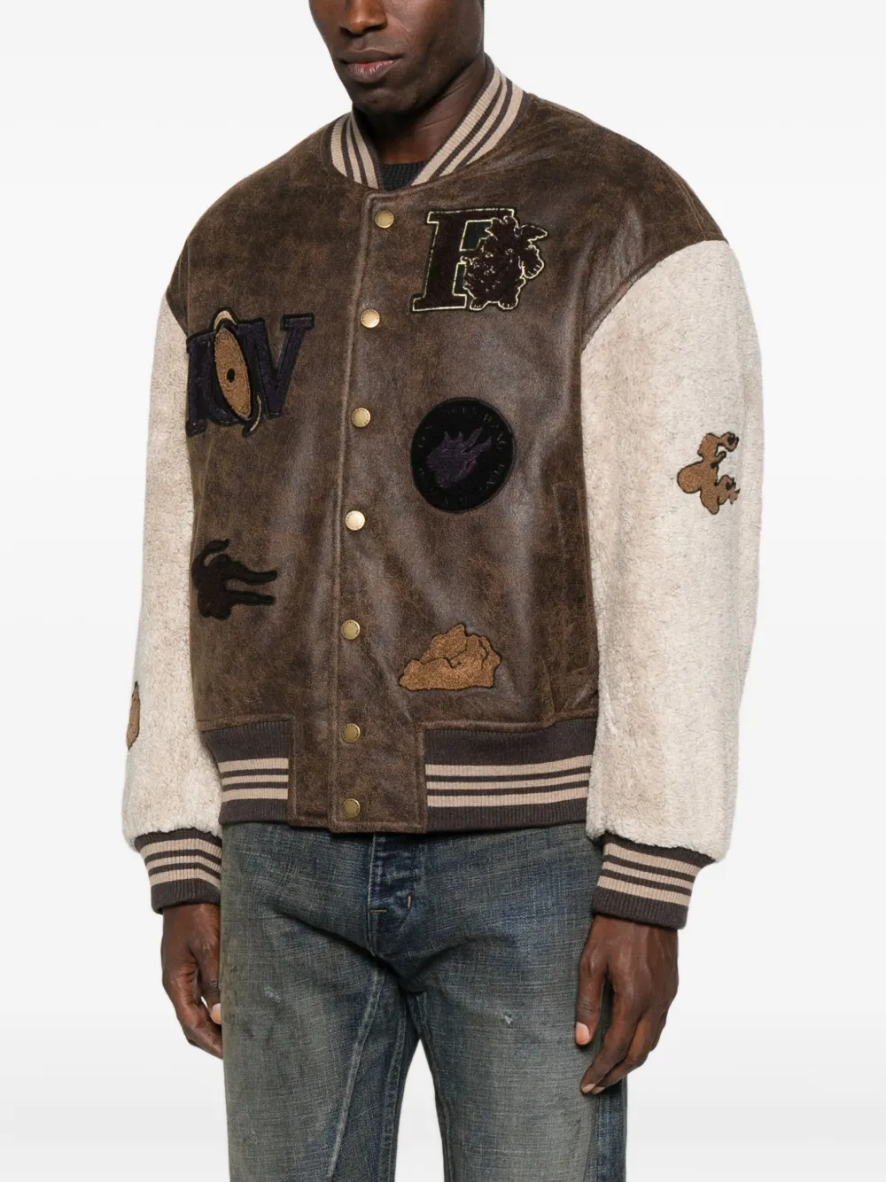 Feng Chen Wang Embroidered-patch Bomber Jacket In Brown