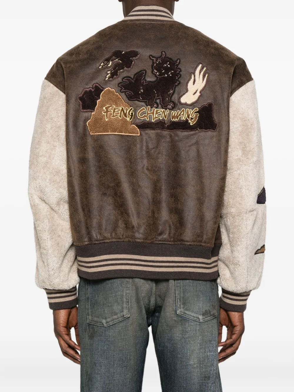 Feng Chen Wang Embroidered-patch Bomber Jacket In Brown