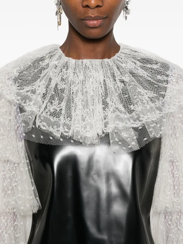 Philosophy Di Lorenzo Serafini Lace-trimmed Ruffled Mini Dress - Black Philosophy Di Lorenzo Serafini Lace-trimmed Ruffled Mini Dress - Black