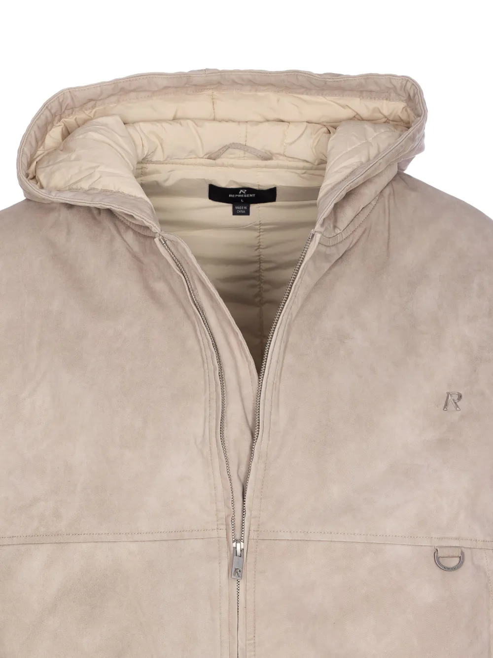 Represent Hooded Padded Bomber Jacket In Neutral