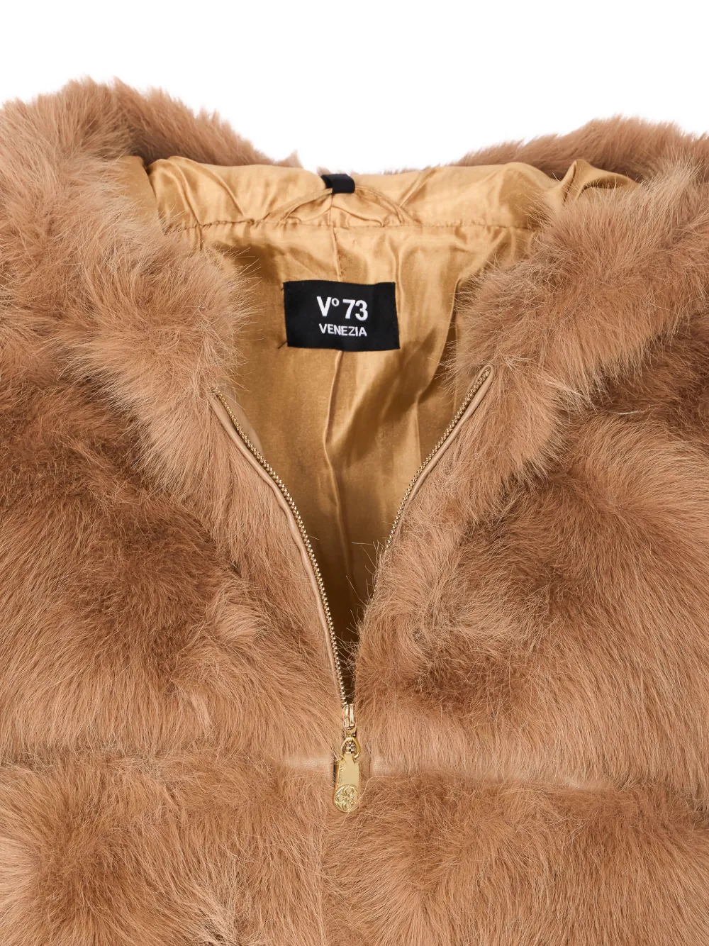 V73 Hooded Faux-fur Jacket In Brown
