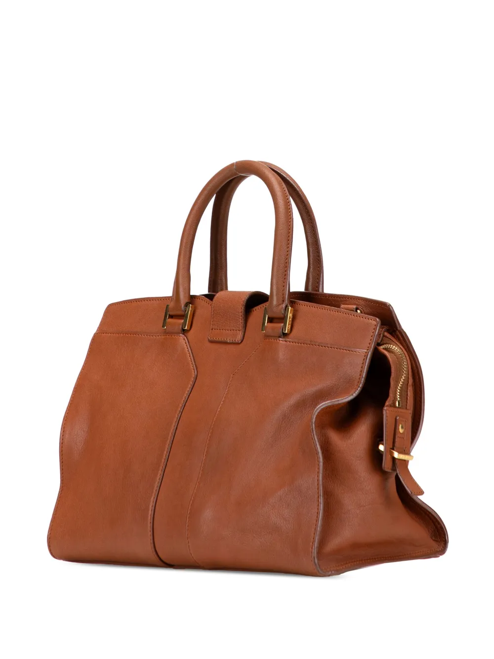 Pre-owned Saint Laurent 2000-2012 Small Sheepskin Cabas Chyc Satchel In Brown