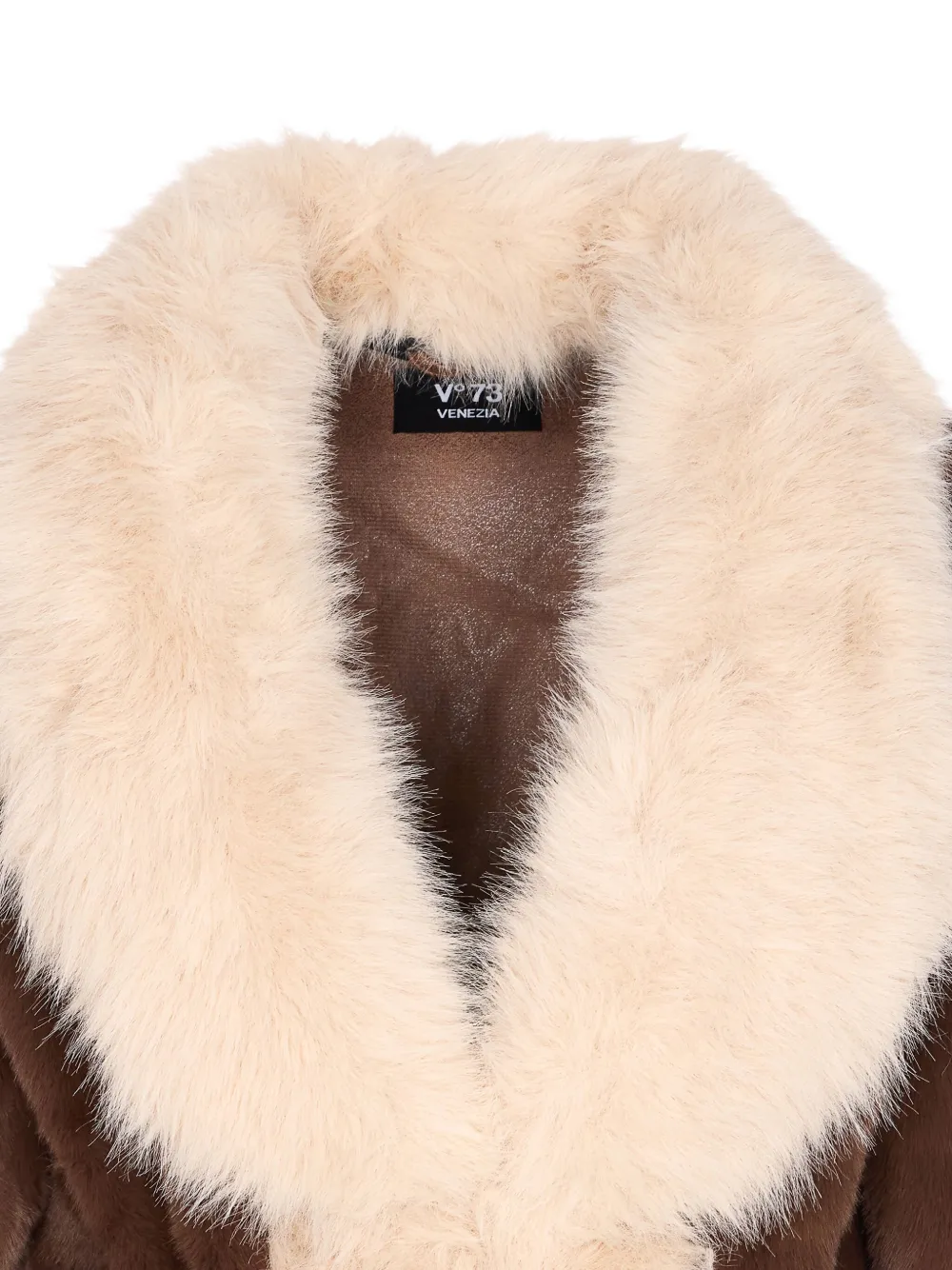 V73 Penny Faux-fur Belted Jacket In Brown