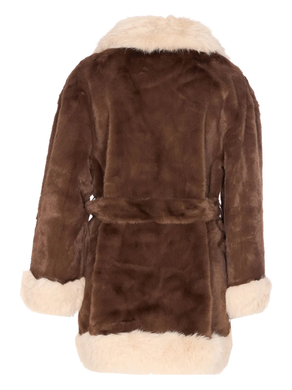 V73 Penny Faux-fur Belted Jacket In Brown