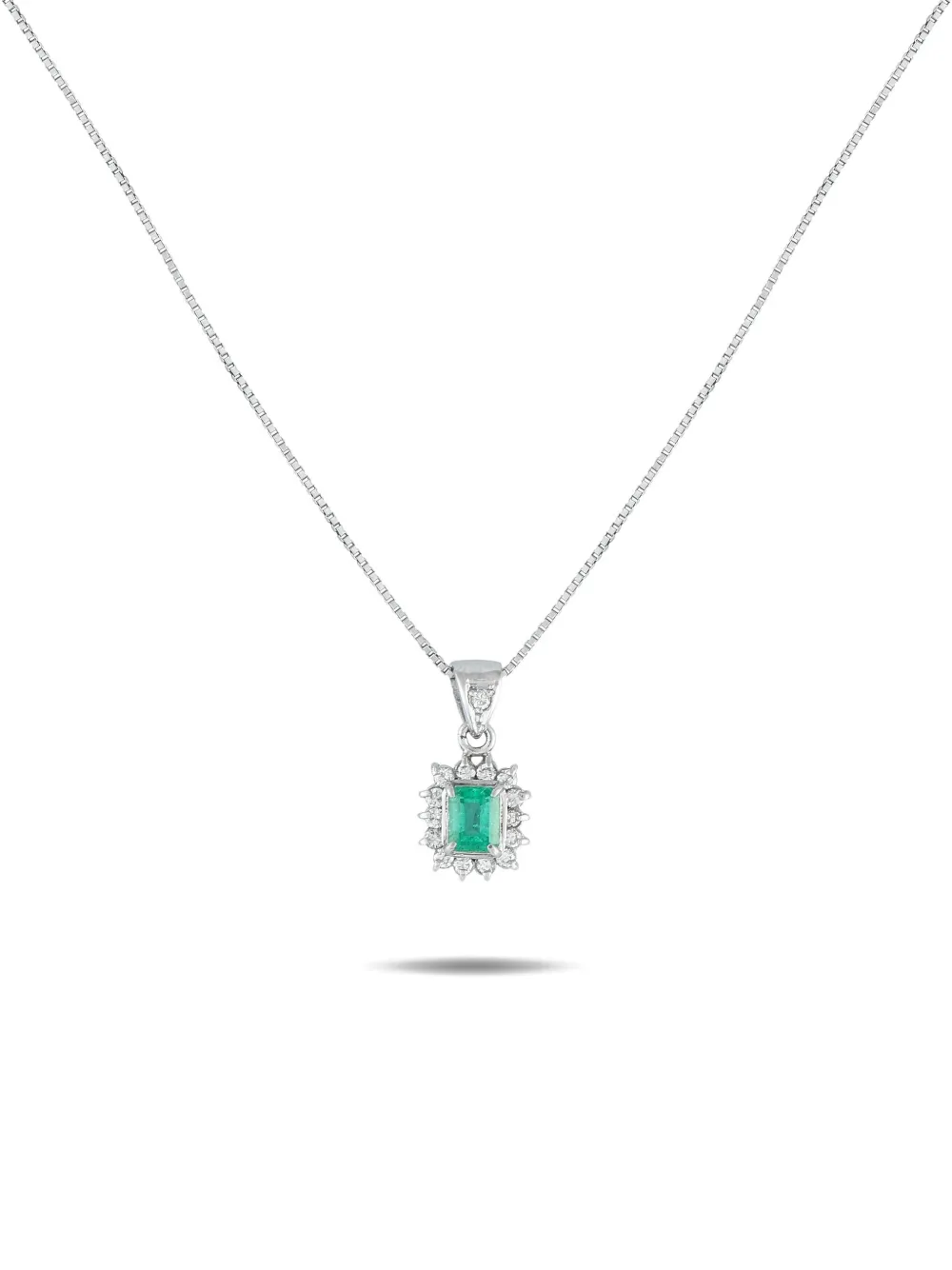 Pre-owned Lb Exclusive Platinum Emerald And Diamond Necklace In Silver