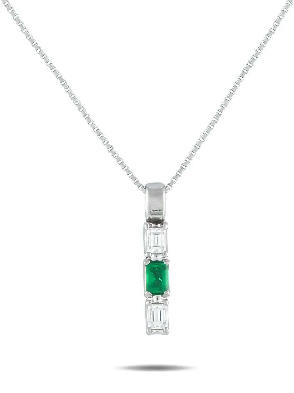 Pre-owned Lb Exclusive Platinum Diamond And Emerald Necklace In Silver