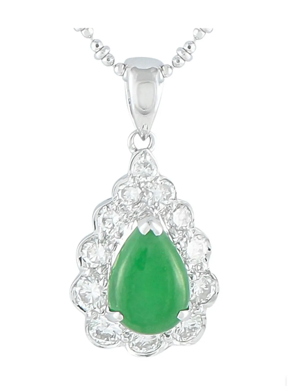 Pre-owned Lb Exclusive Platinum Diamond And Jade Necklace In Silver
