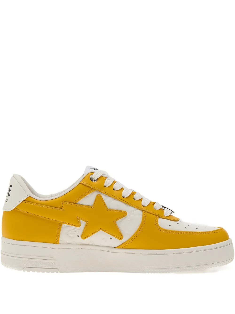 A BATHING APE star-embellished leather sneakers Yellow