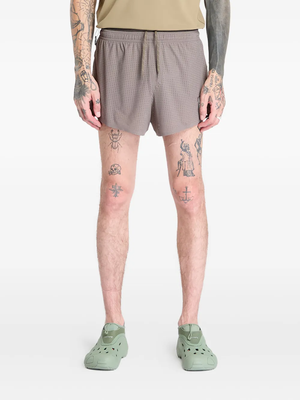 Satisfy Space-o™ 2.5" Perforated Drawstring Shorts In Brown