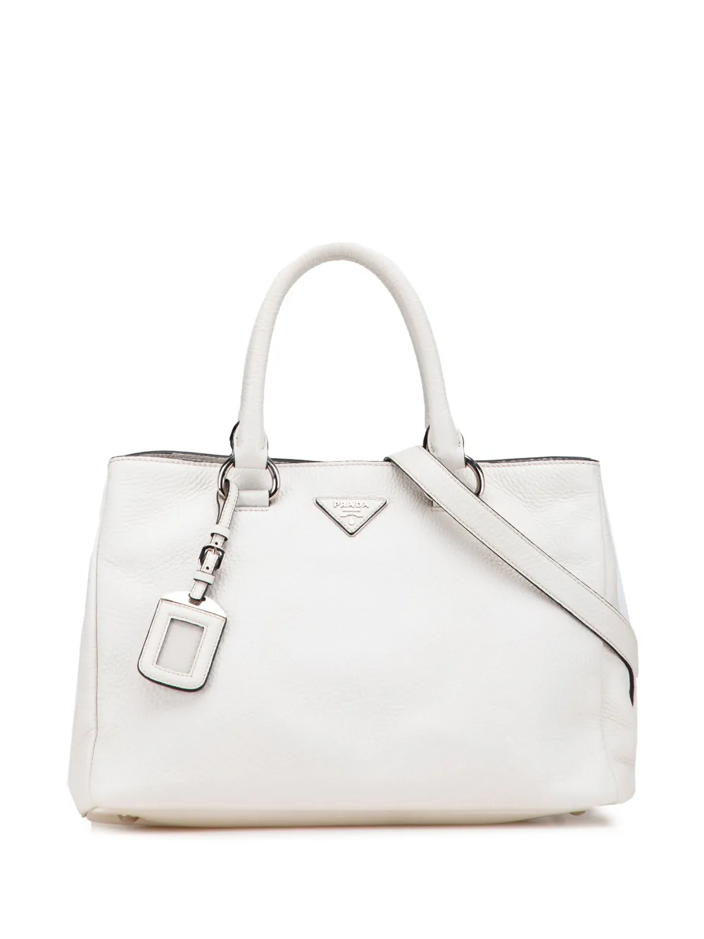 Pre-owned Prada 2000-2025 Vitello Daino Open Convertible Tote Satchel In White