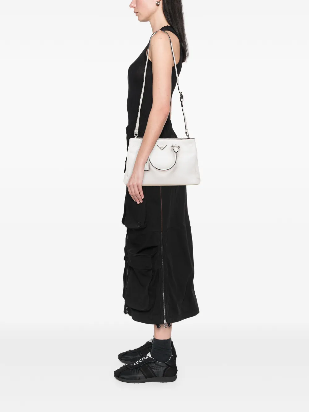 Pre-owned Prada 2000-2025 Vitello Daino Open Convertible Tote Satchel In White