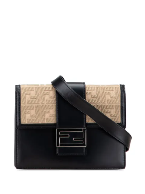 Fendi Pre-Owned 2010-2025 Calfskin and Canvas FF 1974 Flat Baguette crossbody bag
