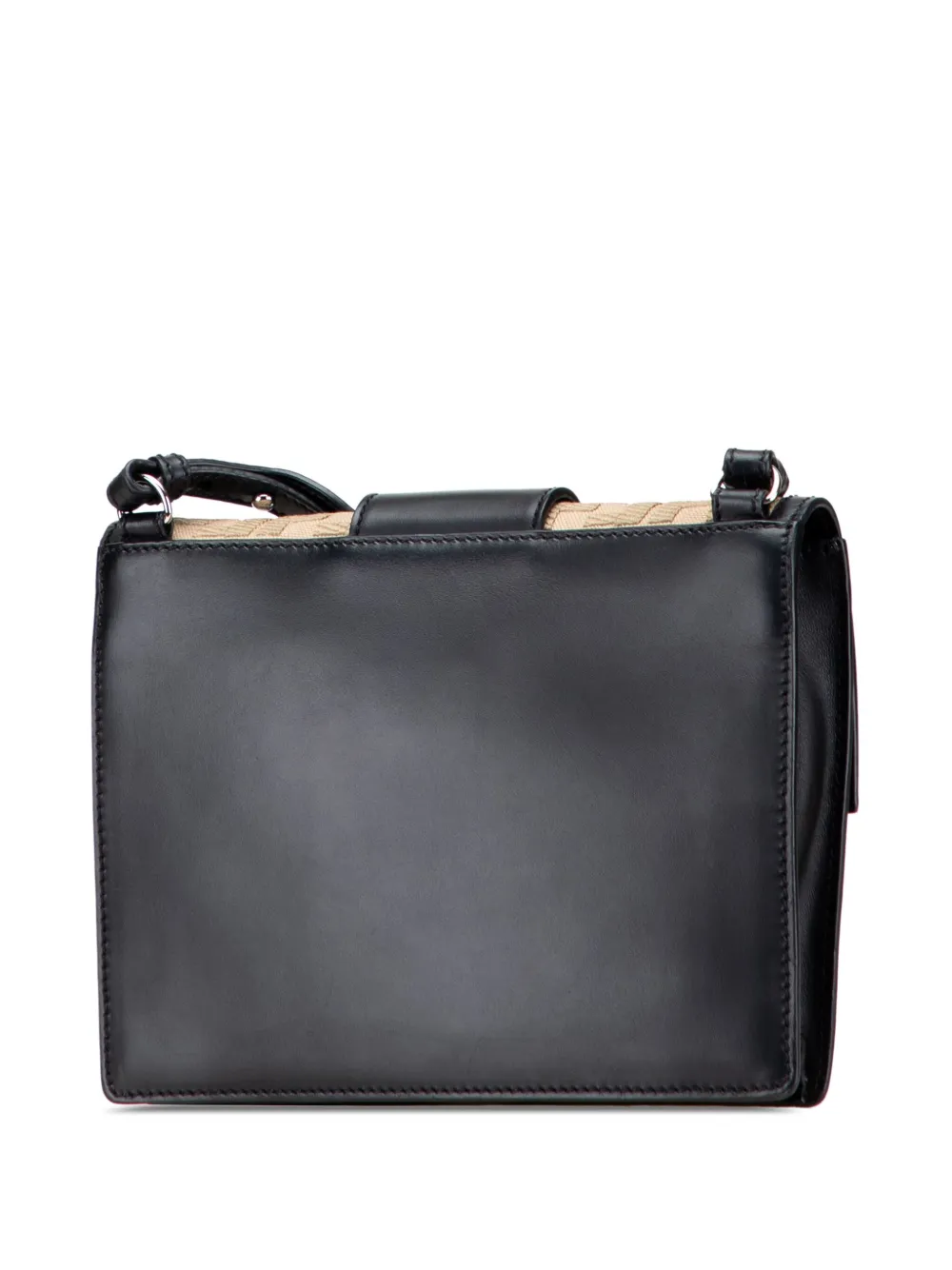 Pre-owned Fendi 2010-2025 Calfskin And Canvas Ff 1974 Flat Baguette Crossbody Bag In Brown