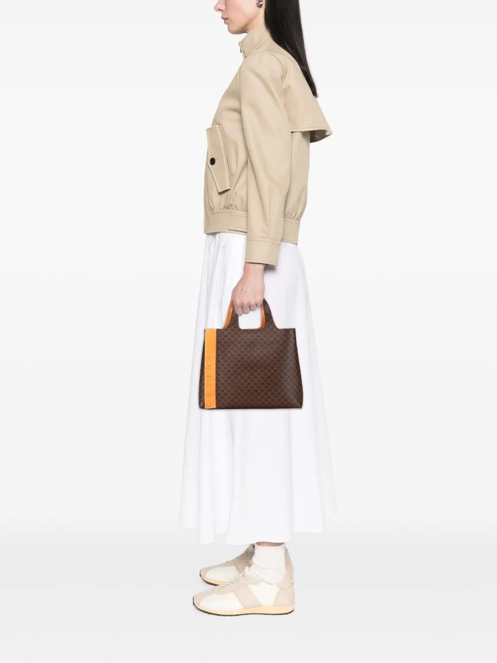 Pre-owned Celine 2001 Macadam Coated Canvas Tote Bag In Brown