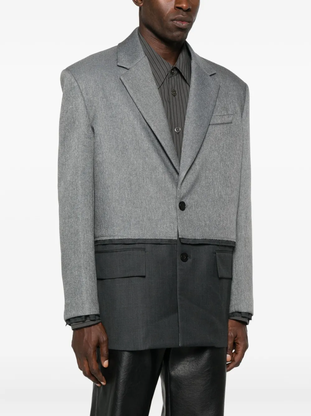 Feng Chen Wang Two-tone Single-breasted Blazer In Gray