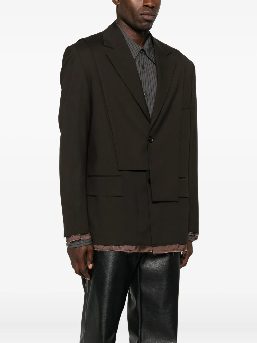 Feng Chen Wang Frayed-hem Layered Blazer In Green