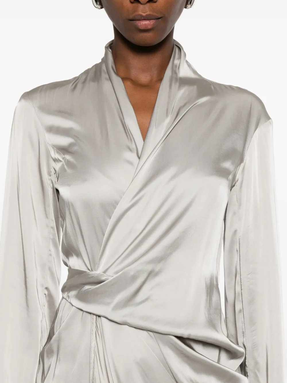 Rick Owens Draped Wrap Midi Dress In Gray
