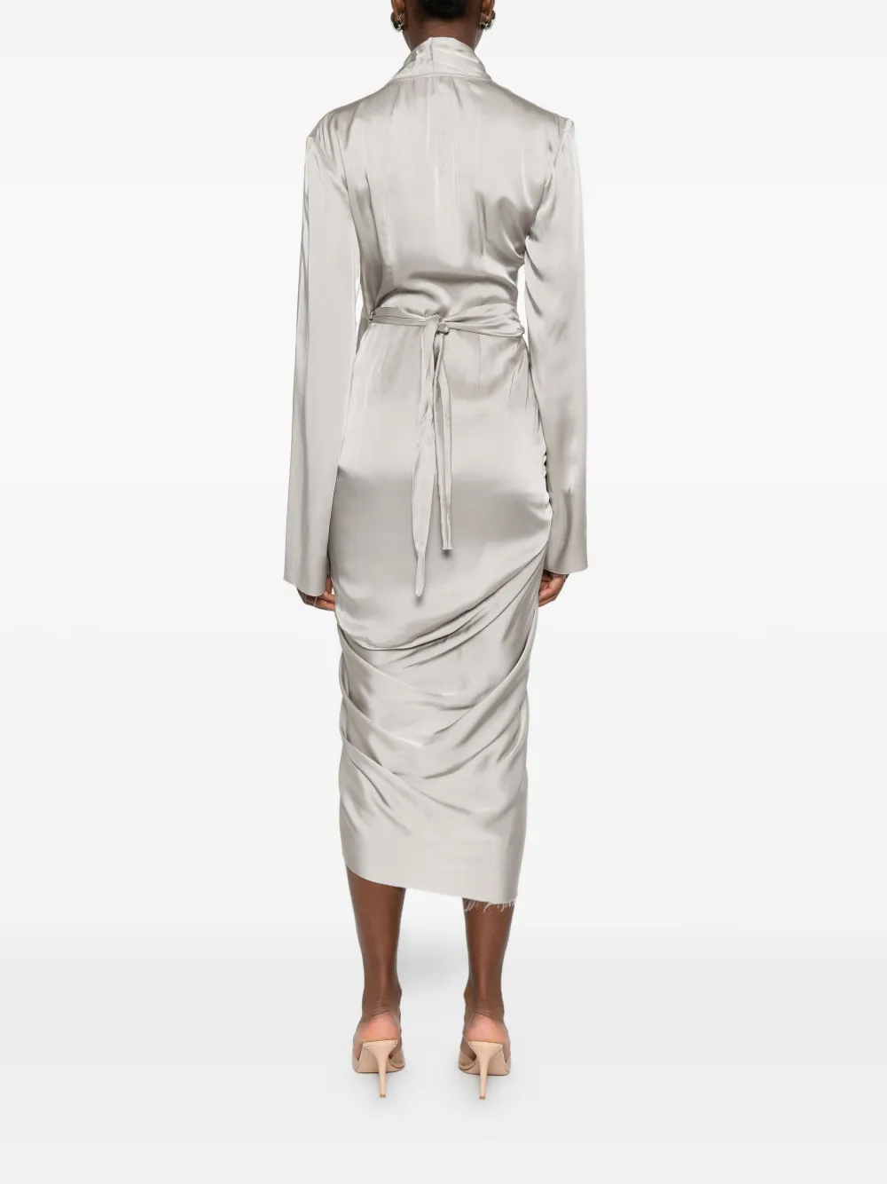 Rick Owens Draped Wrap Midi Dress In Gray