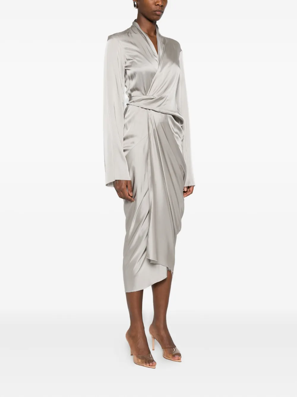 Rick Owens Draped Wrap Midi Dress In Gray