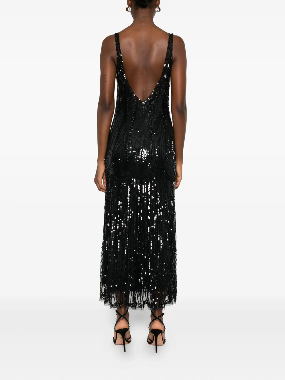Alberta Ferretti Sequin-embellished V-neck Gown In Black