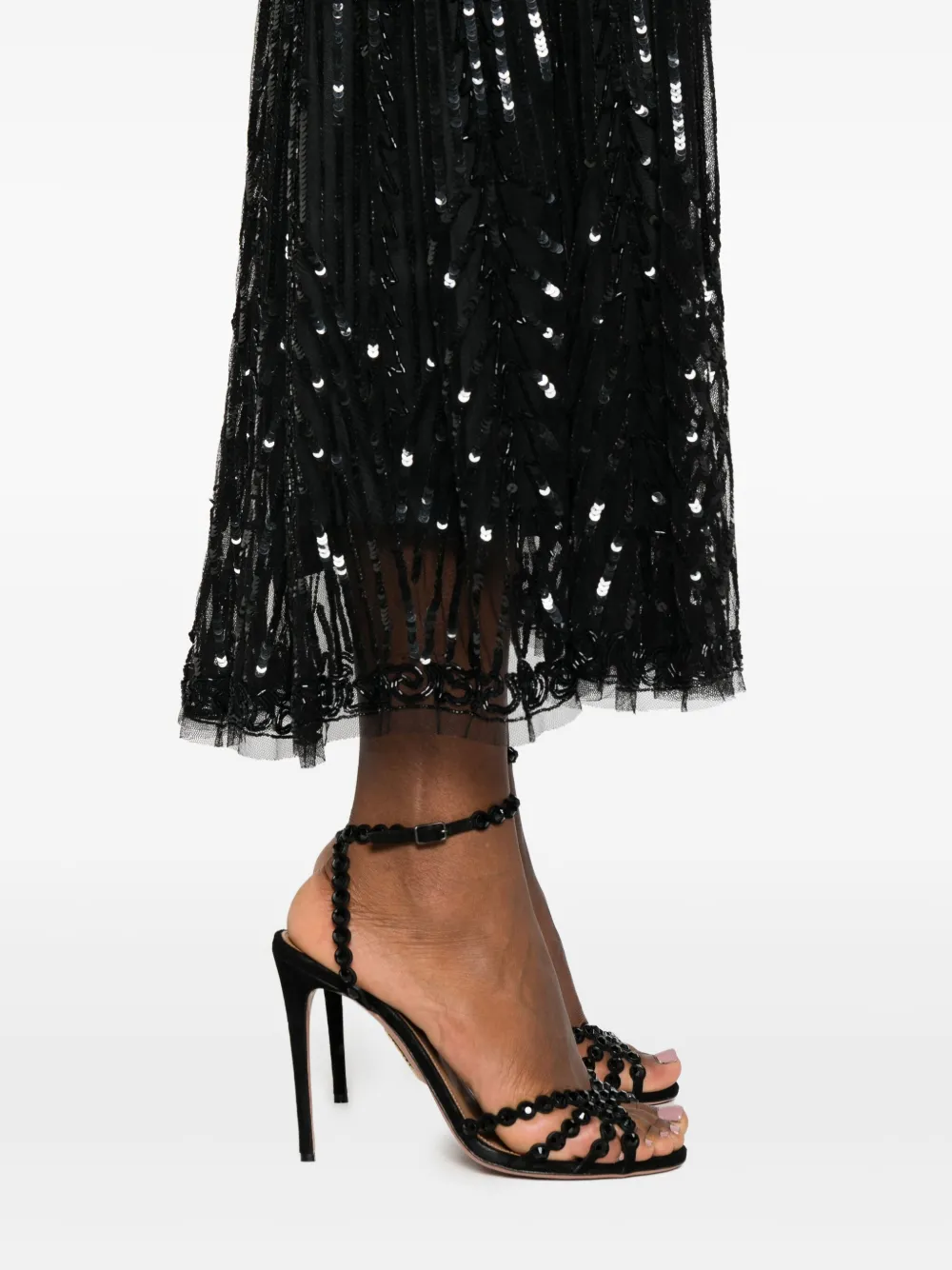 Alberta Ferretti Sequin-embellished V-neck Gown In Black