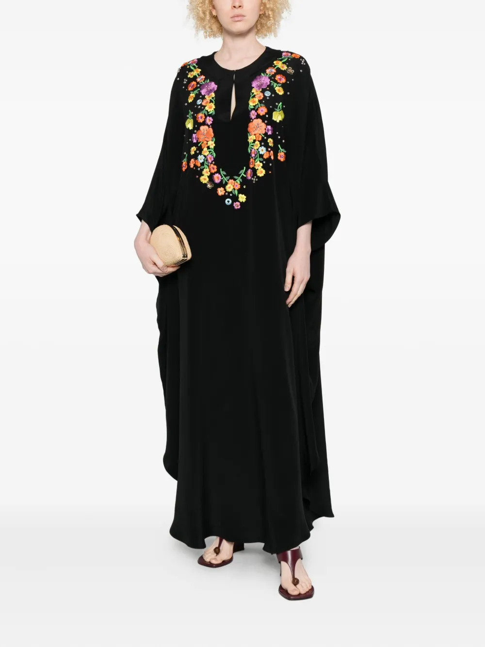 Pucci Floral-embroidered Maxi Dress In Black