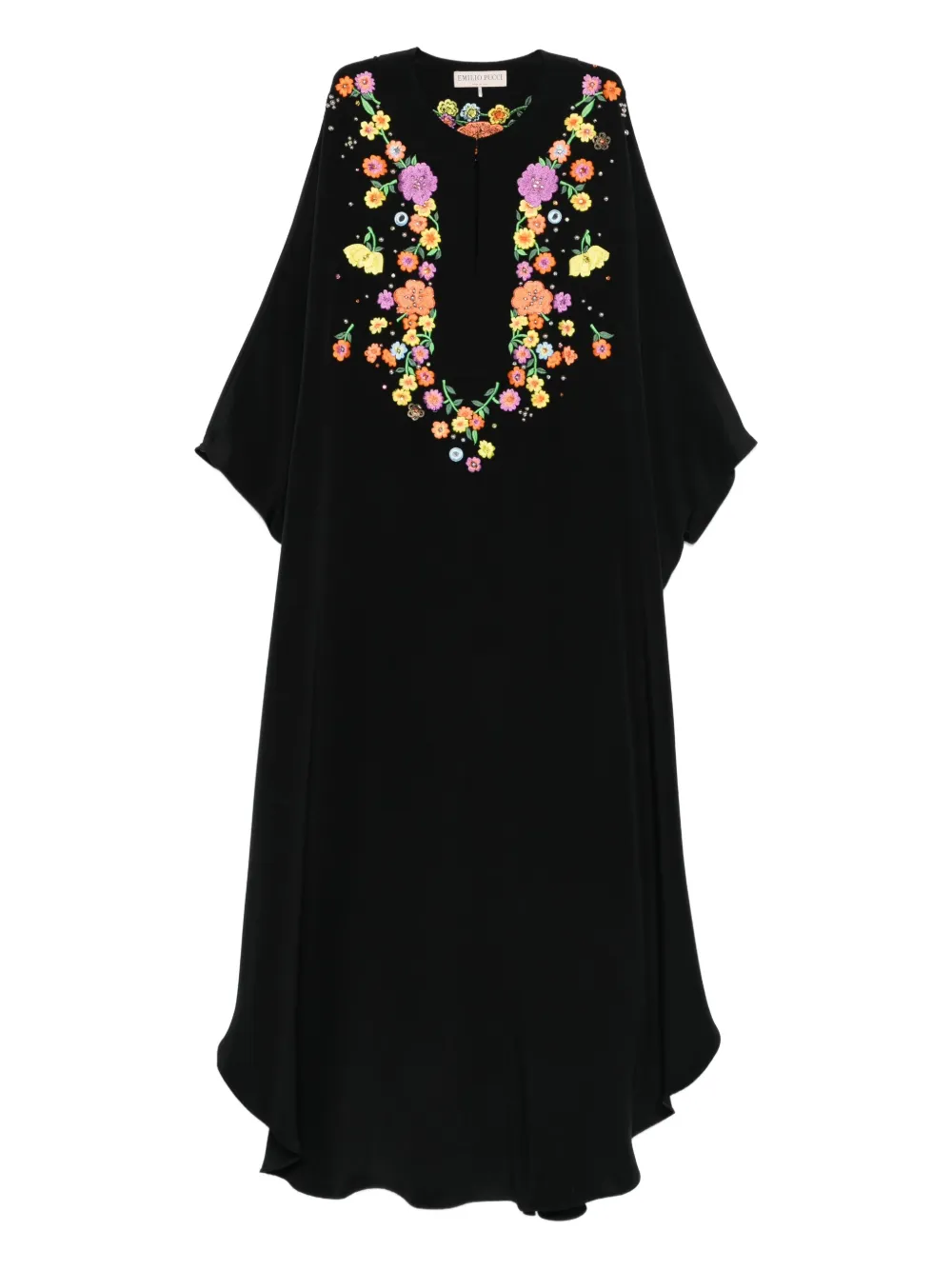 Pucci Floral-embroidered Maxi Dress In Black