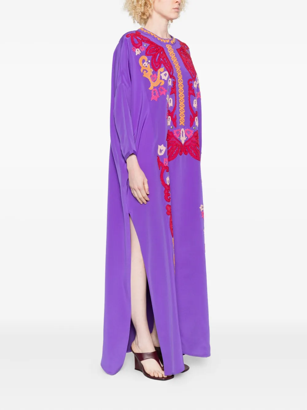Pucci Embroidered Silk Maxi Dress In Purple