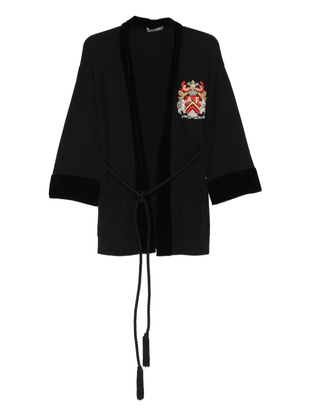 Alberta Ferretti Embroidered Patch Velvet Cardigan In Black