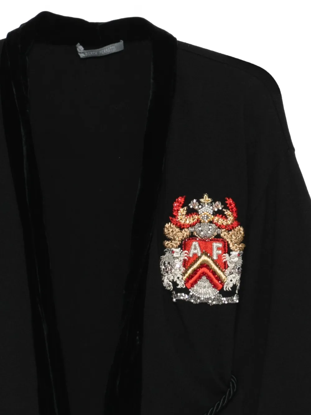 Alberta Ferretti Embroidered Patch Velvet Cardigan In Black